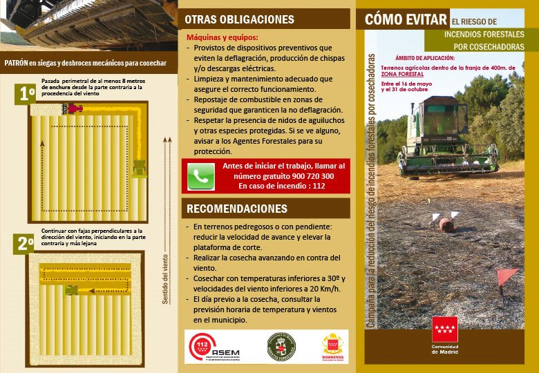 Tríptico prevención de incendios por cosechadoras