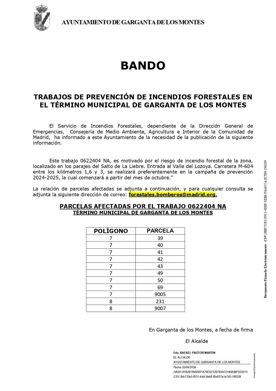 Bando de trabajos para la prevención de incendios forestales